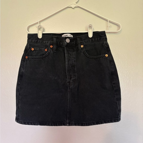 Great Condition Re/Done Black Denim Mini Skirt - Picture 1 of 5